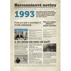 Narozeninové noviny 1993 s vlastním textem