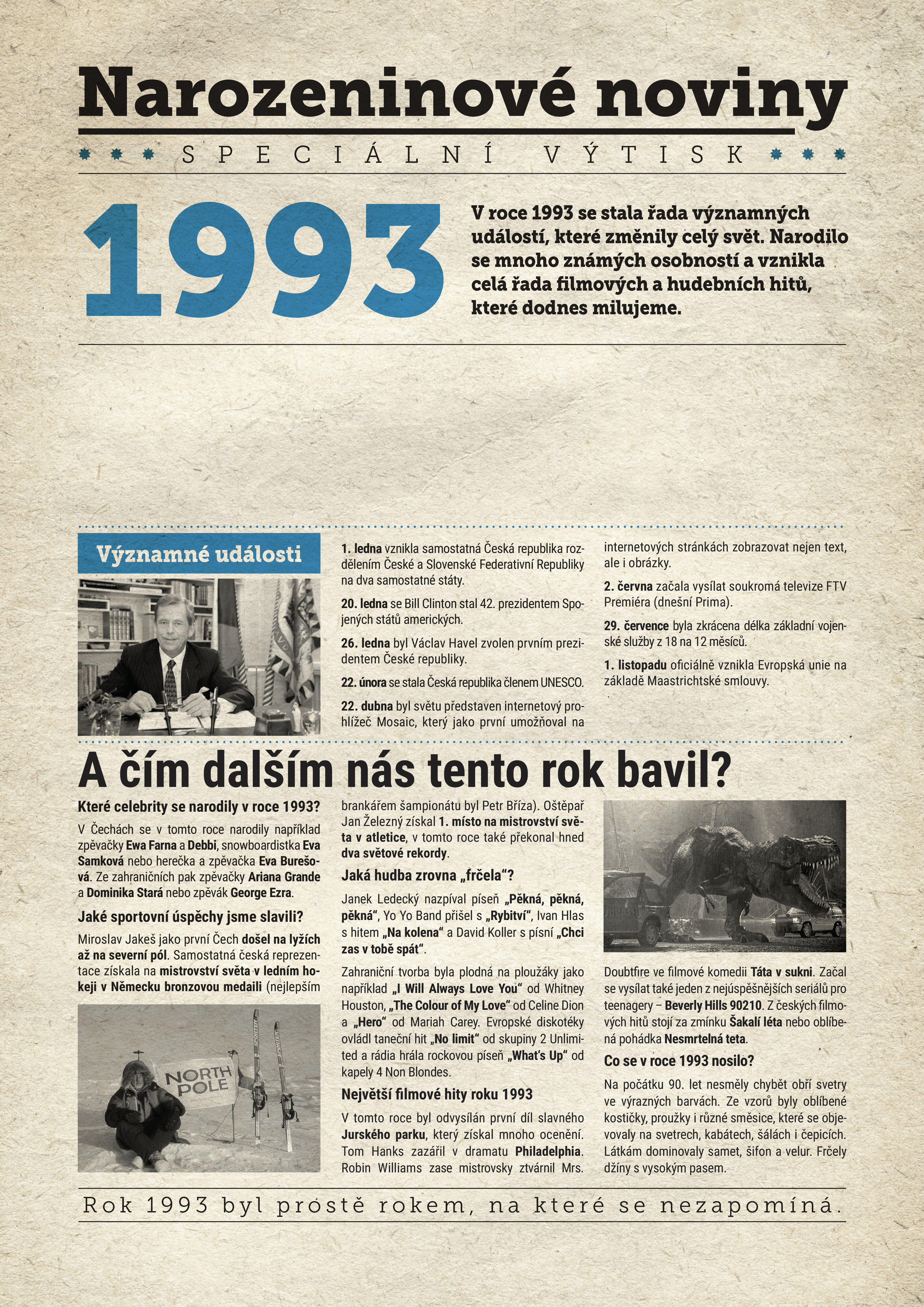 Narozeninové noviny 1993 s vlastní fotografií a textem, S fotografií a textem