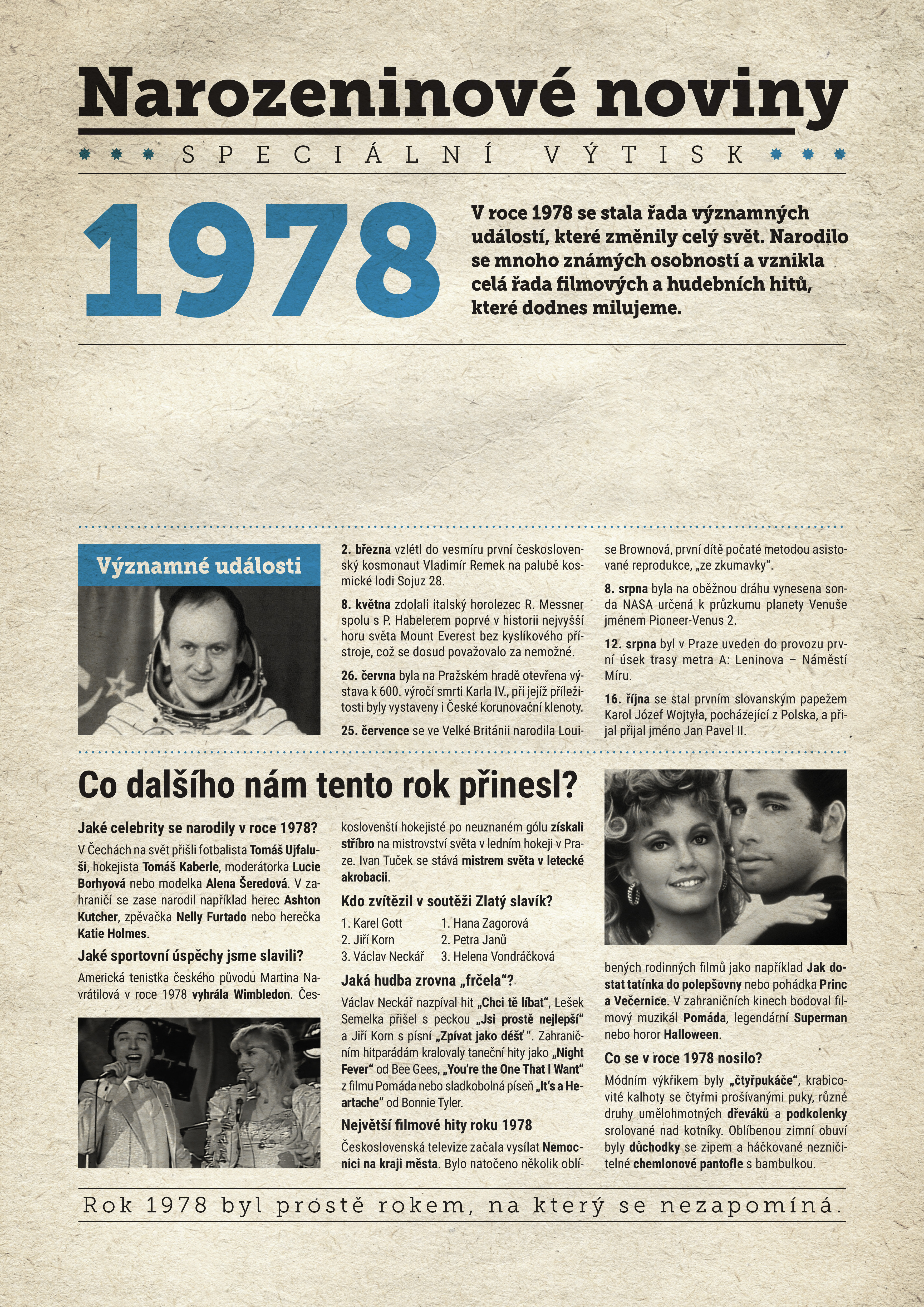 Levně Narozeninové noviny 1978 s vlastním textem a fotografií, S textem