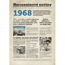 Narozeninové noviny 1968 s vlastním textem