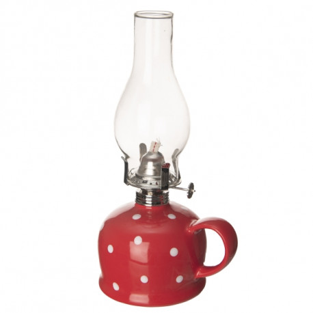 Petrolejová lampa červená s puntíky