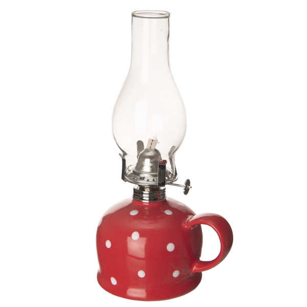 Levně Petrolejová lampa červená s puntíky