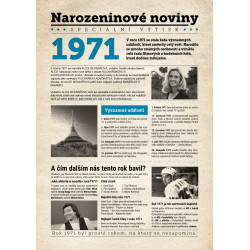 Narozeninové noviny 1971 s vlastním textem a fotografií