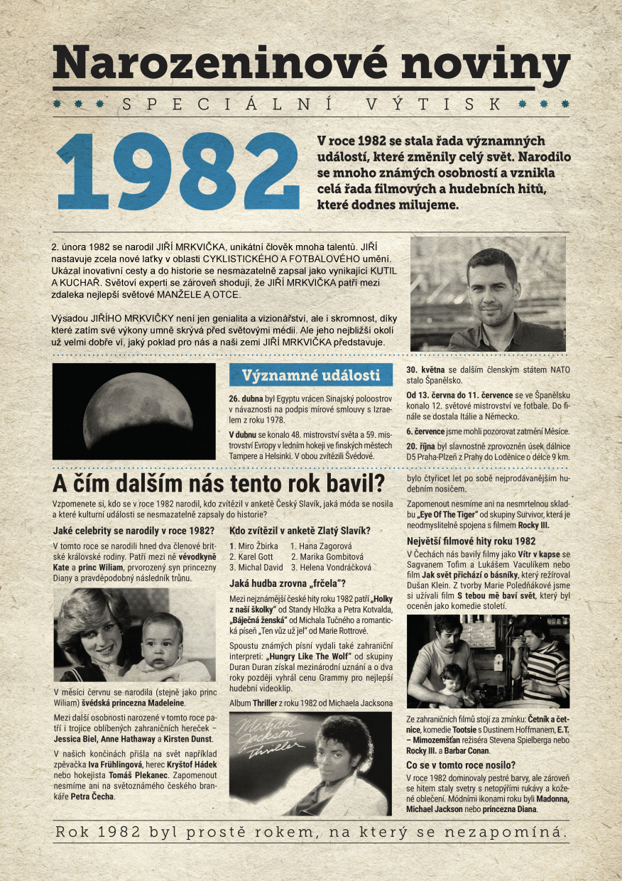 Levně Narozeninové noviny 1982 s vlastním textem a fotografií, S textem