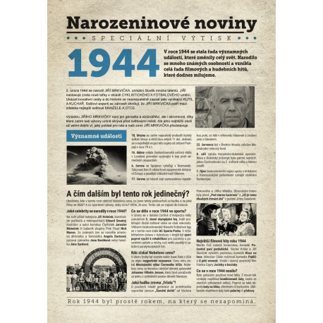 Narozeninové noviny 1944 s vlastním textem