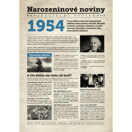 Narozeninové noviny 1954 s vlastním textem