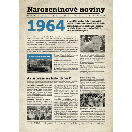 Narozeninové noviny 1964 s vlastním textem