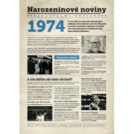 Narozeninové noviny 1974 s vlastním textem a fotografií