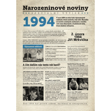 Narozeninové noviny 1994 s vlastním textem