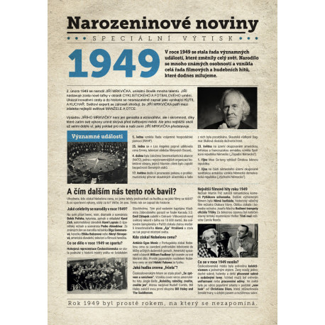 Narozeninové noviny 1949 s vlastním textem