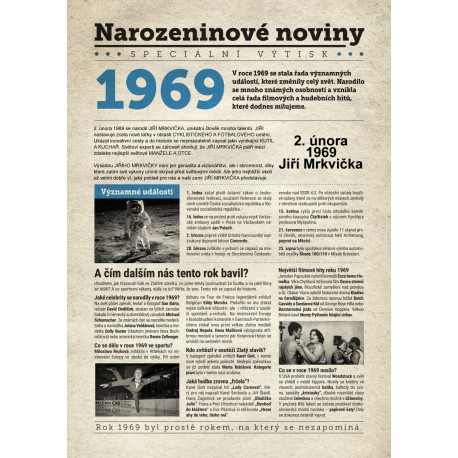 Narozeninové noviny 1969 s vlastním textem