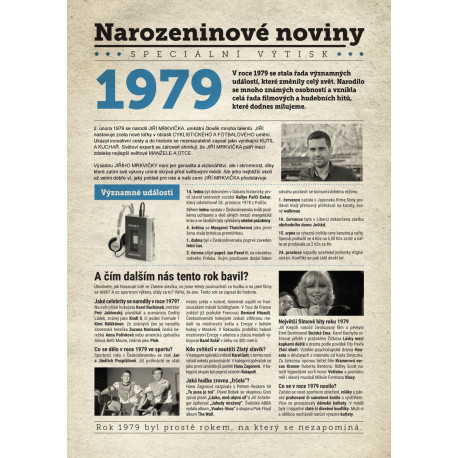 Narozeninové noviny 1979 s vlastním textem