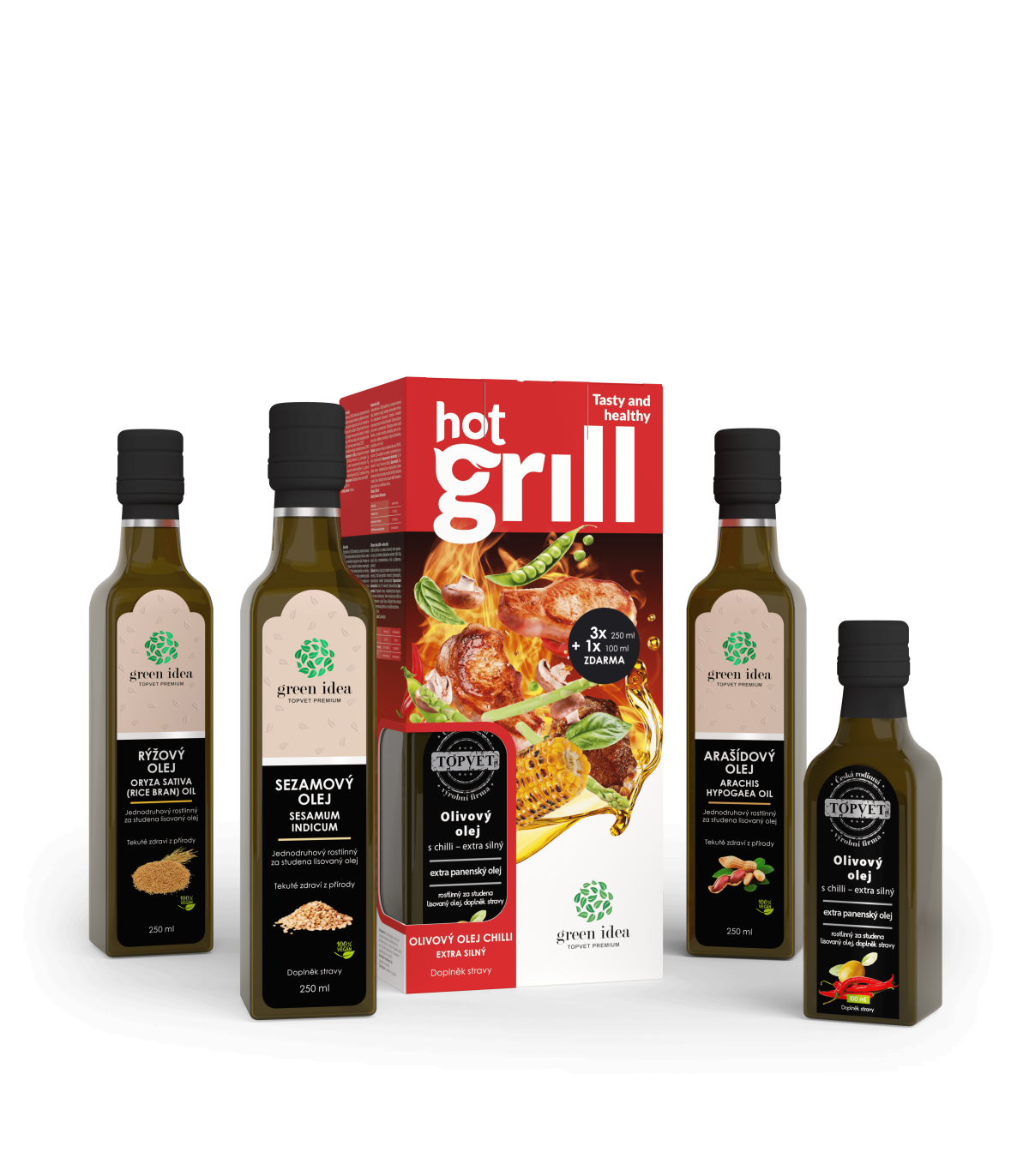 HOT GRILL - Sada 100% rostlinných olejů na grilování