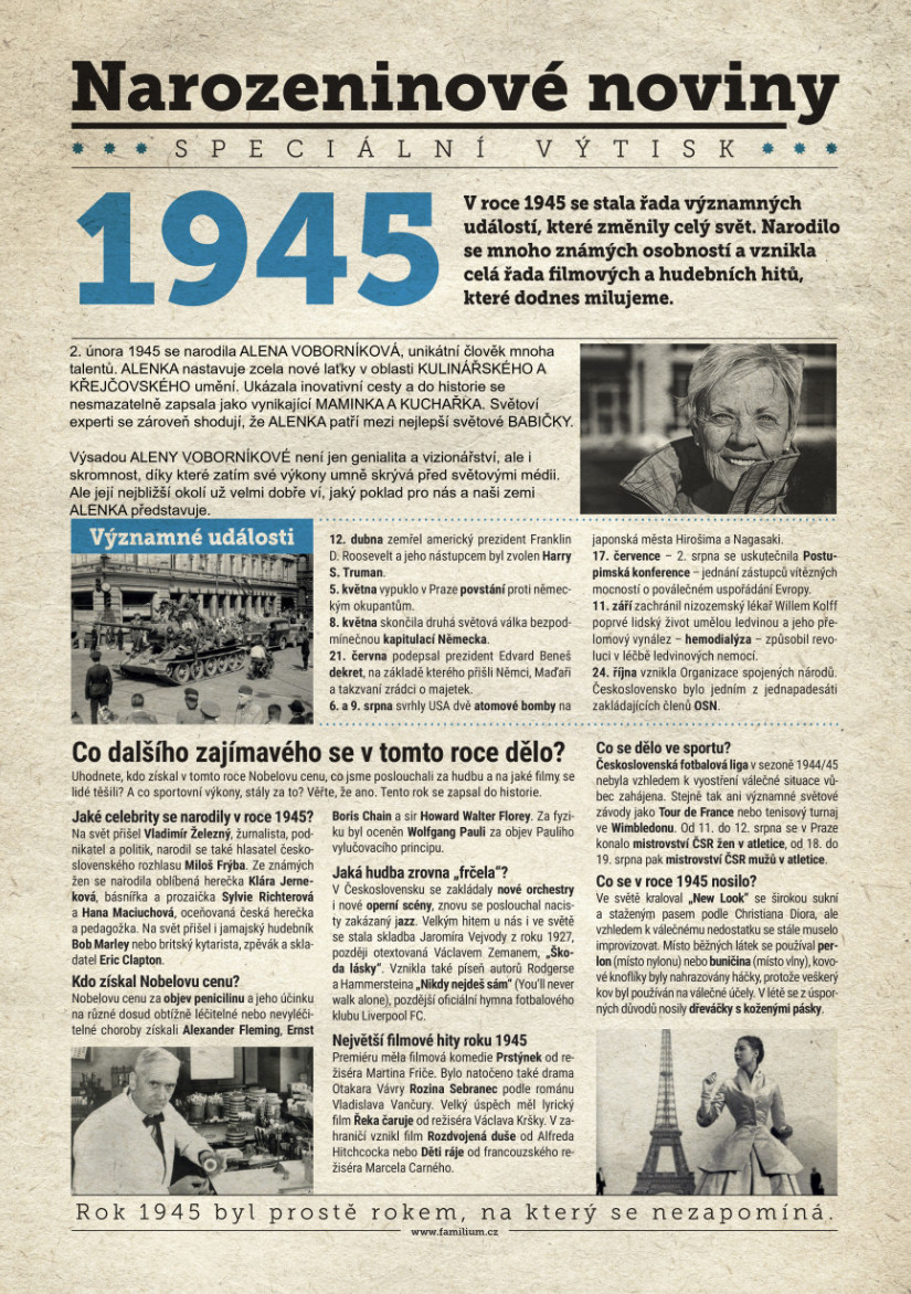 Narozeninové noviny 1945 s vlastní fotografií a textem, S fotografií a textem