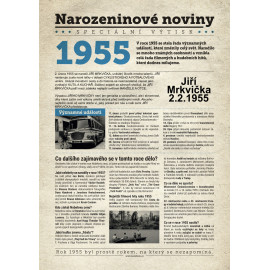 Narozeninové noviny 1955 s vlastním textem a fotografií