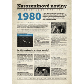 Narozeninové noviny 1980 s vlastním textem a fotografií