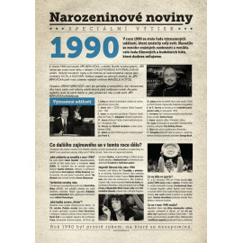Narozeninové noviny 1990 s vlastním textem a fotografií