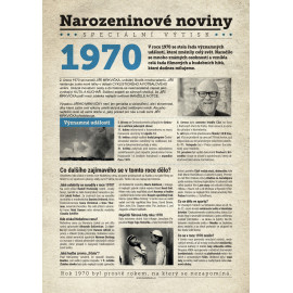 Narozeninové noviny 1970 s vlastním textem a fotografií