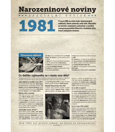 Narozeninové noviny 1981| Originální dárky s věnováním