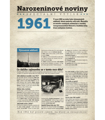 Narozeninové noviny 1961| Originální dárky s věnováním
