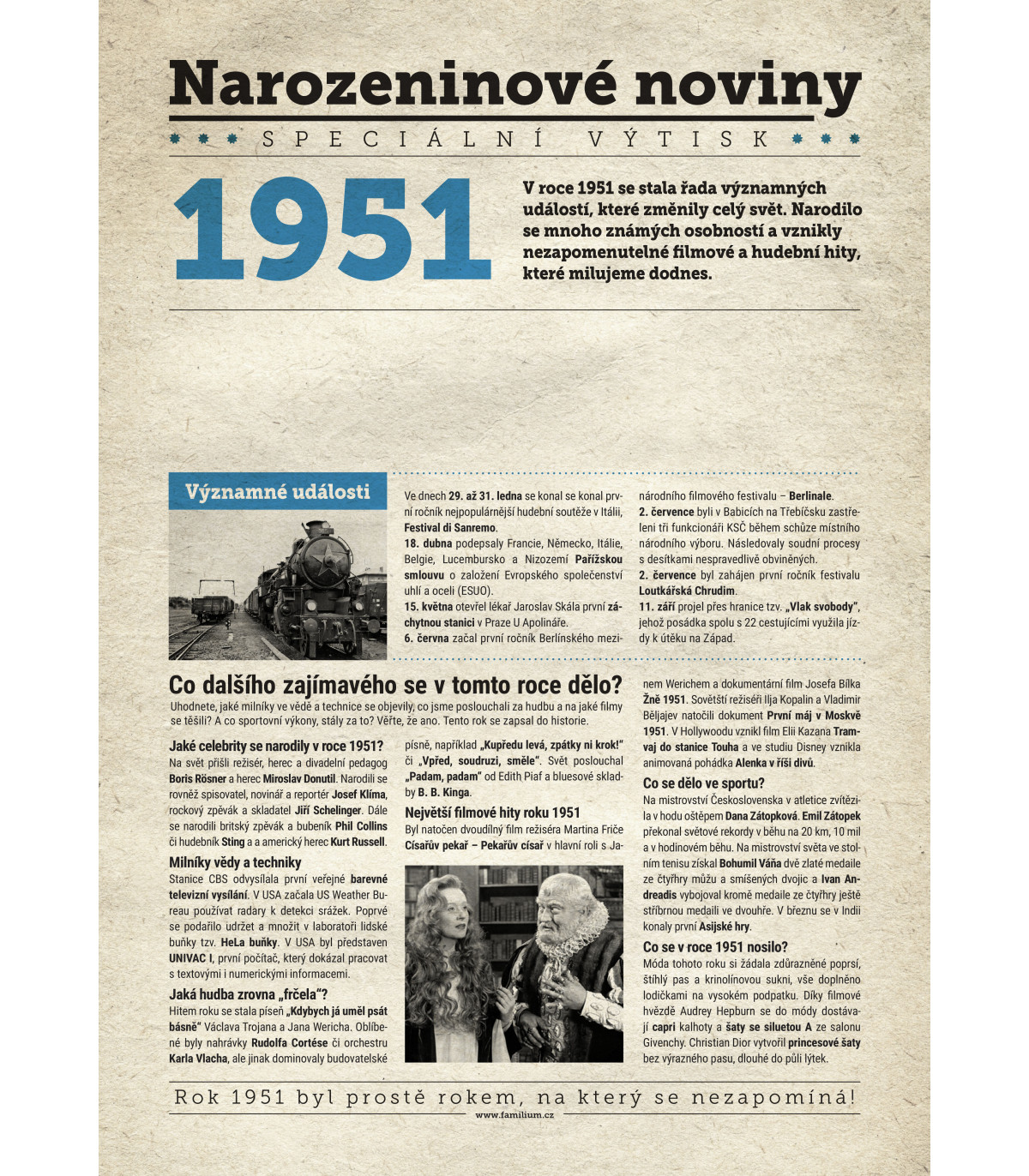 Narozeninové noviny 1951| Originální dárky s věnováním