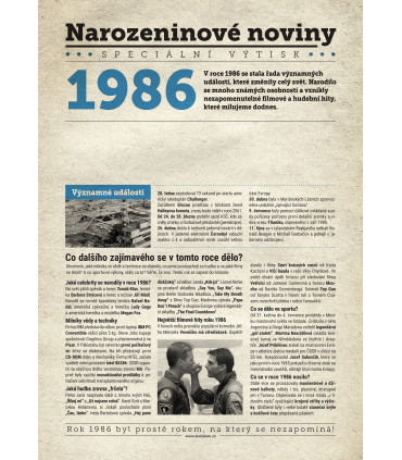 Narozeninové noviny 1986| Originální dárky s věnováním