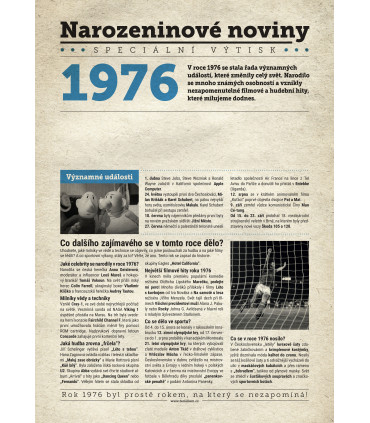 Narozeninové noviny 1976| Originální dárky s věnováním
