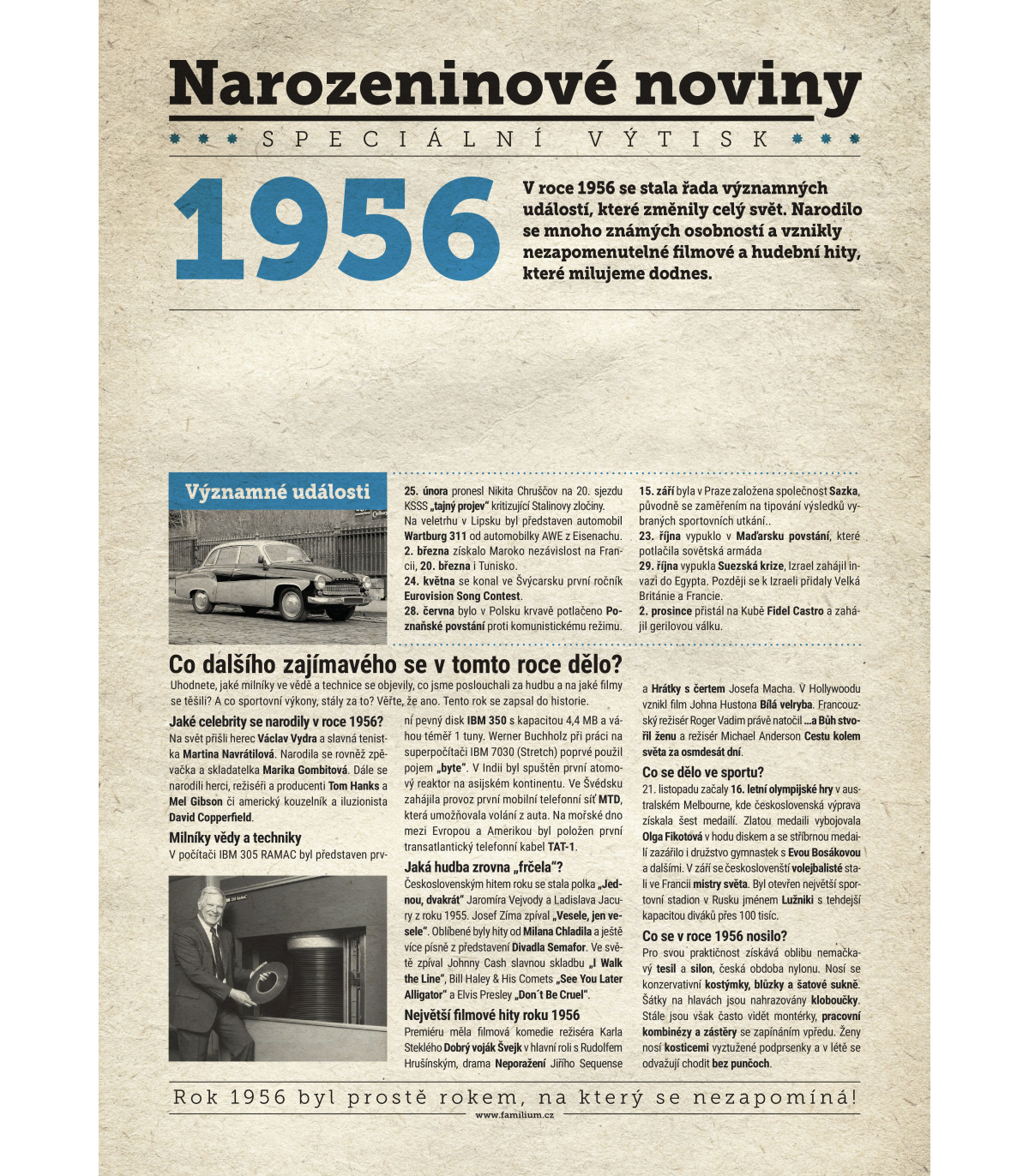 Narozeninové noviny 1956| Originální dárky s věnováním