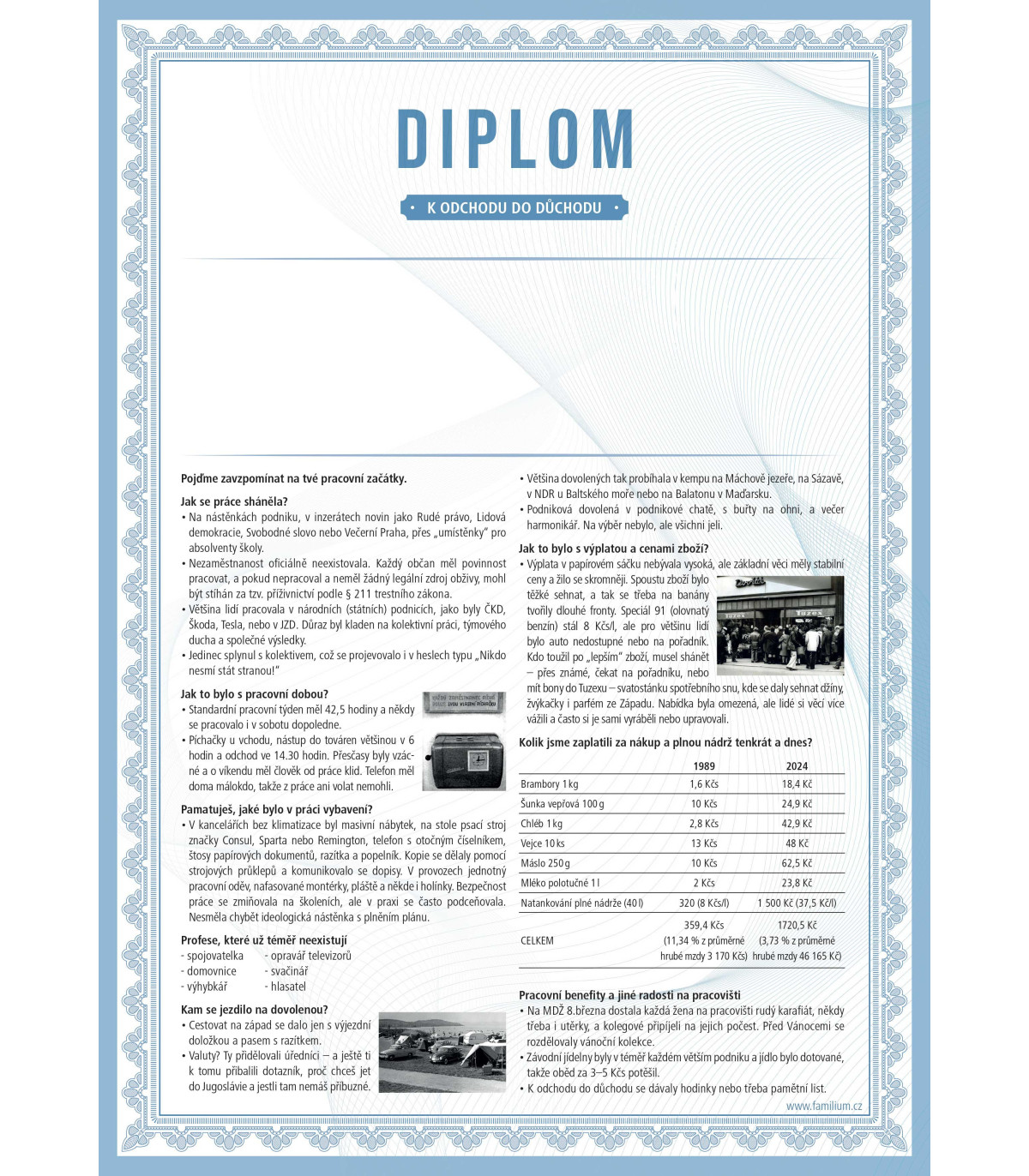 DIPLOM k odchodu do důchodu s vlastní fotografií a textem