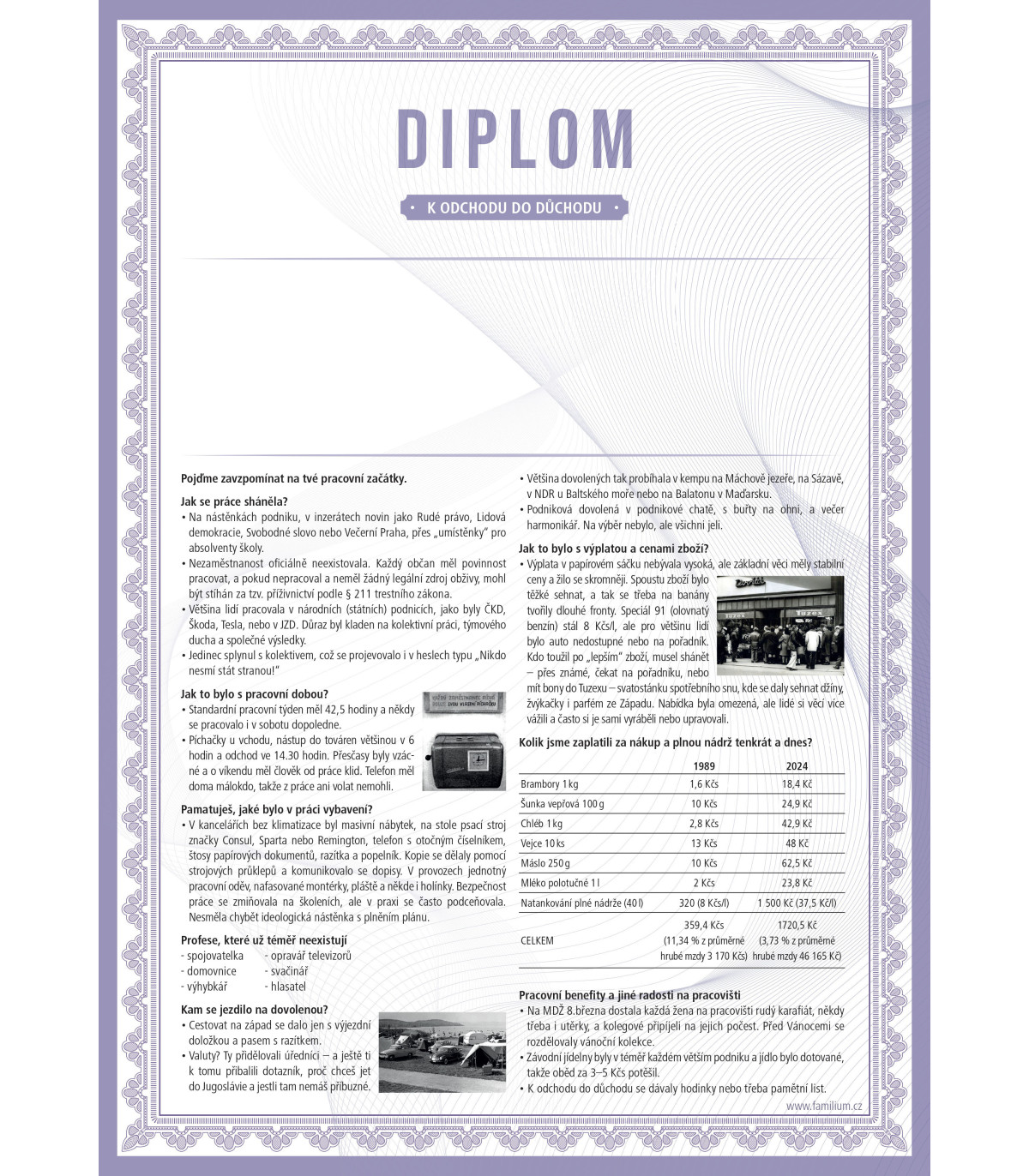 DIPLOM k odchodu do důchodu s vlastní fotografií a textem