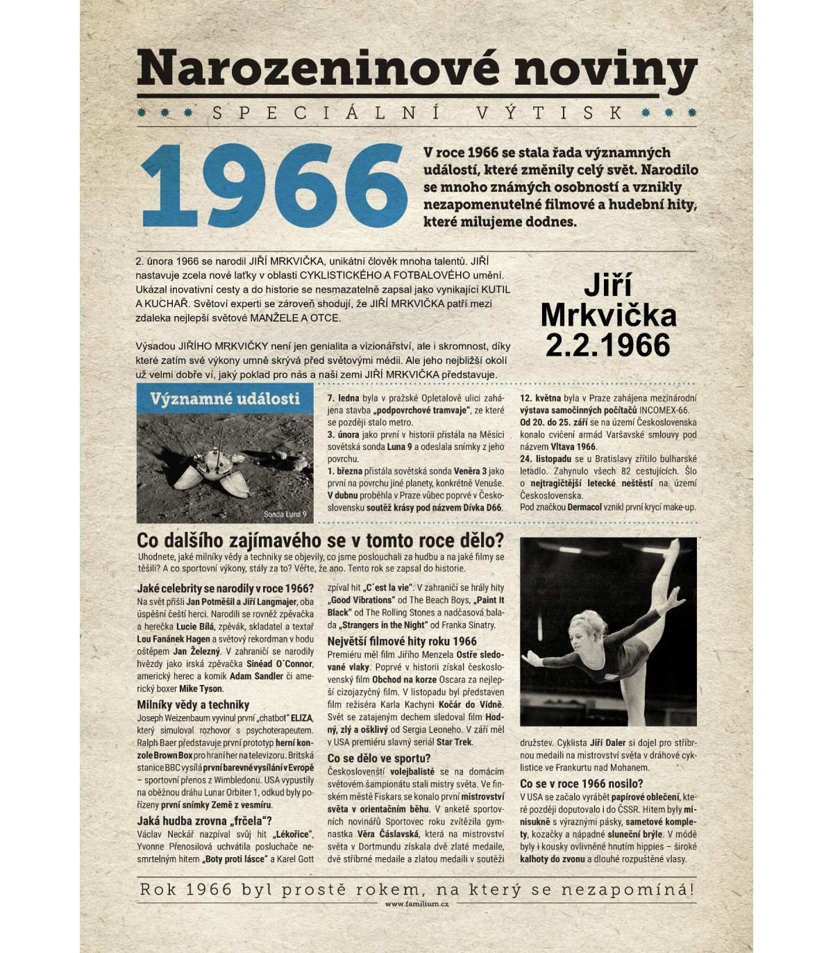 Narozeninové noviny 1966| Originální dárky s věnováním