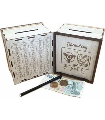 Dřevěná pokladnička - DŮCHODOVÝ FOND