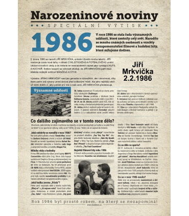 Narozeninové noviny 1986| Originální dárky s věnováním