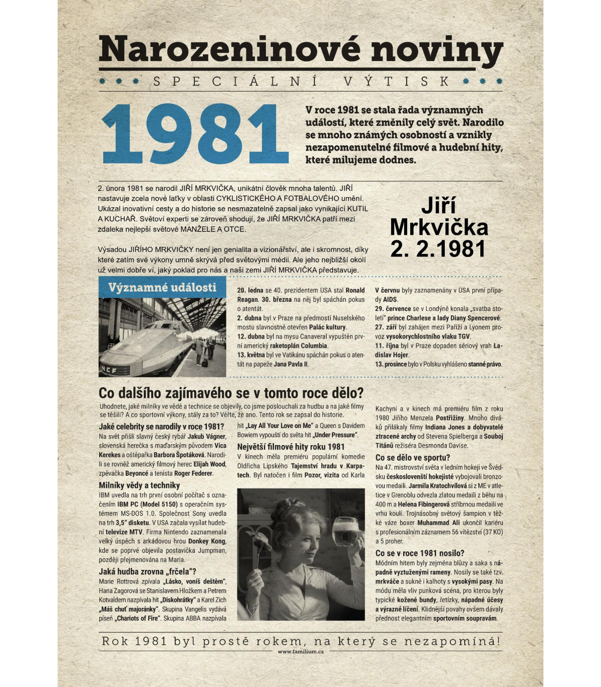 Narozeninové noviny 1981| Originální dárky s věnováním