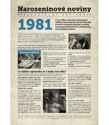 Narozeninové noviny 1981| Originální dárky s věnováním