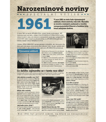 Narozeninové noviny 1961| Originální dárky s věnováním