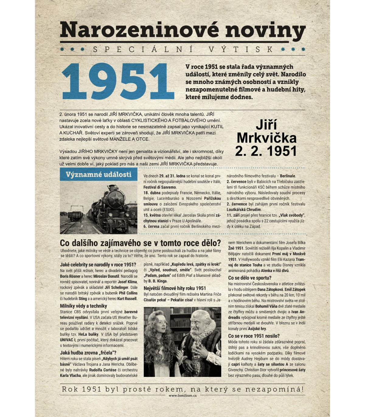 Narozeninové noviny 1951| Originální dárky s věnováním