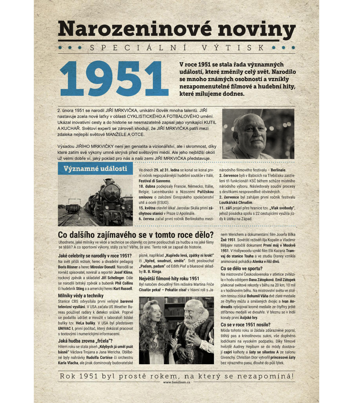 Narozeninové noviny 1951| Originální dárky s věnováním