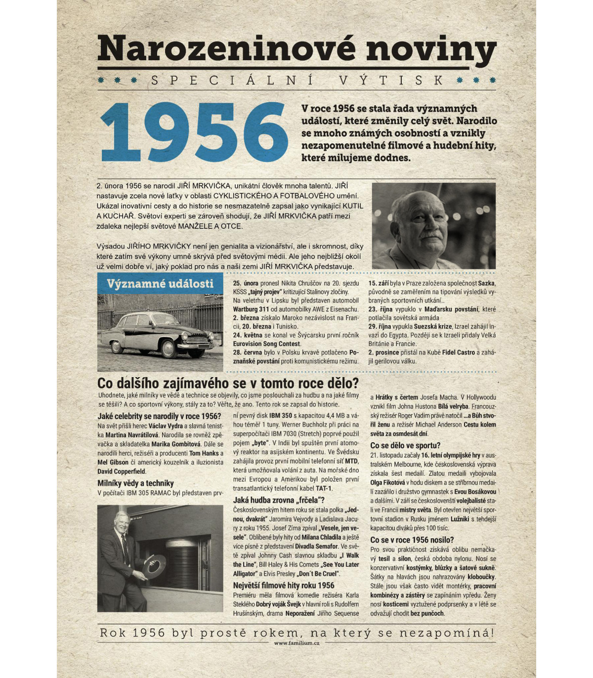 Narozeninové noviny 1956| Originální dárky s věnováním