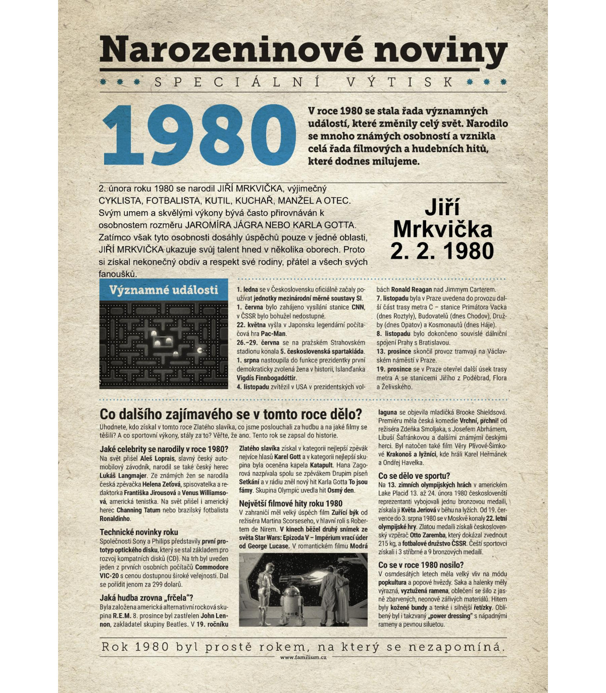 Narozeninové noviny 1980| Originální dárky s věnováním