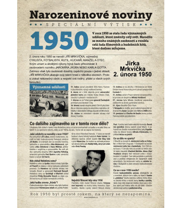 Narozeninové noviny 1950 | Originální dárky s věnováním