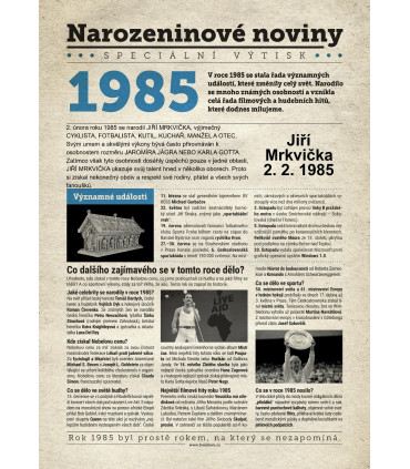 Narozeninové noviny 1985| Originální dárky s věnováním
