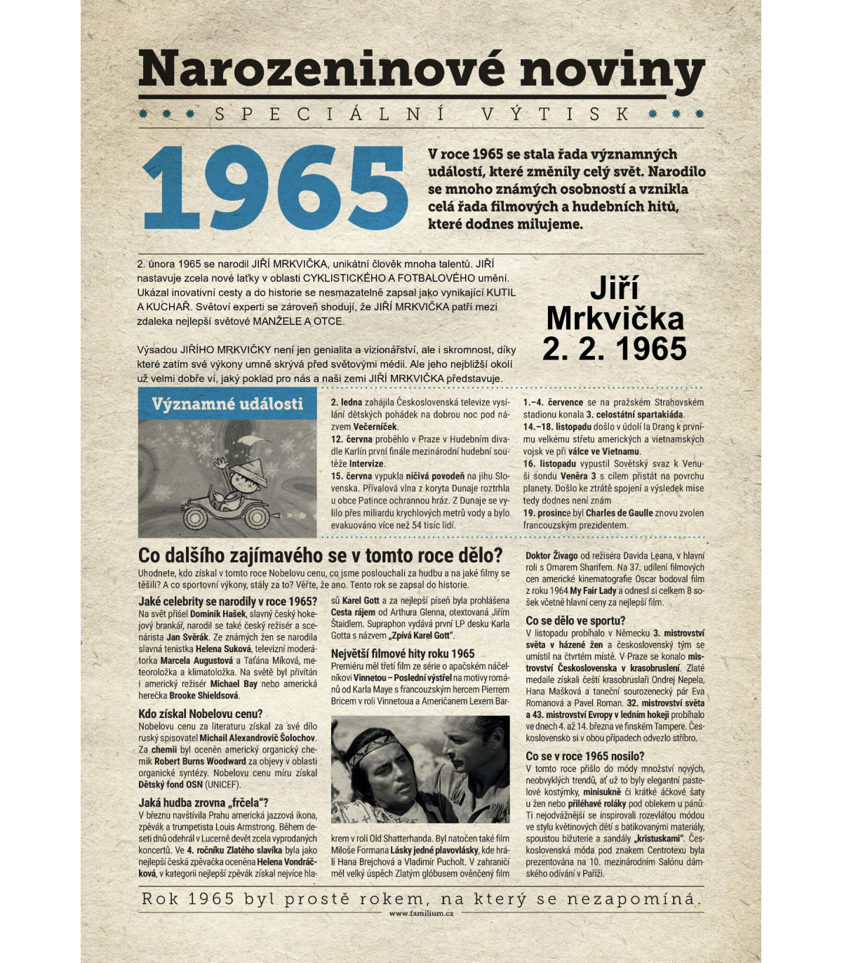 Narozeninové noviny 1965 | Originální dárky s věnováním