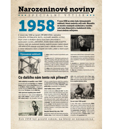 Narozeninové noviny 1958 | Originální dárky s věnováním