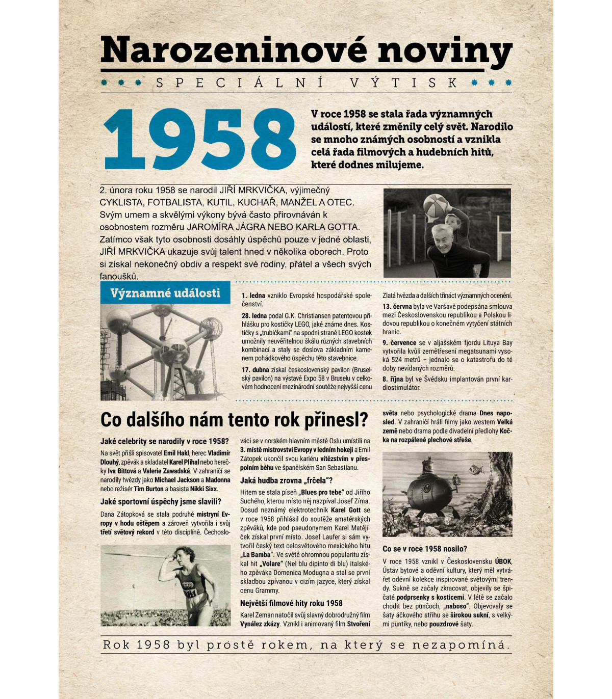 Narozeninové noviny 1958 | Originální dárky s věnováním