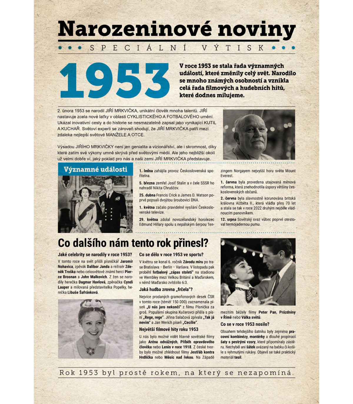 Narozeninové noviny 1953 | Originální dárky s věnováním