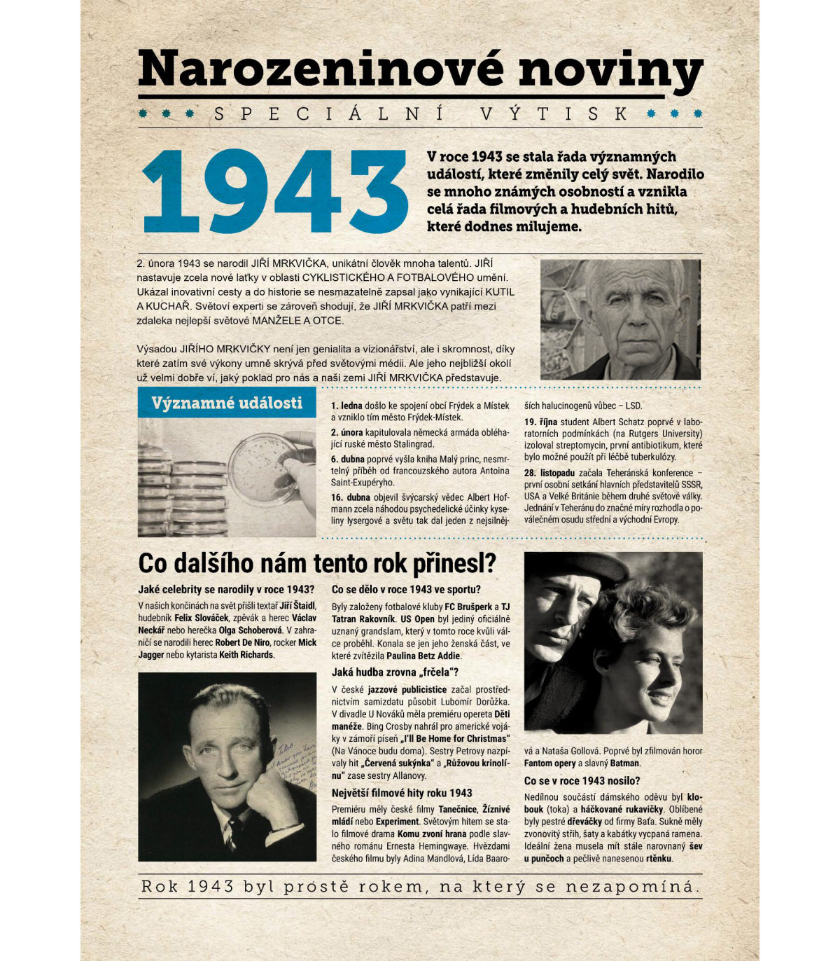 Narozeninové noviny 1943 | Originální dárky s věnováním