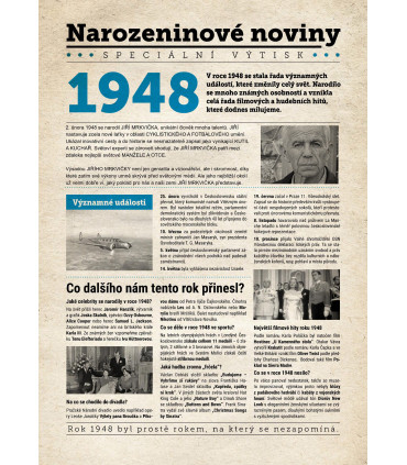 Narozeninové noviny 1948 | Originální dárky s věnováním