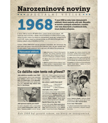 Narozeninové noviny 1968 | Originální dárky s věnováním